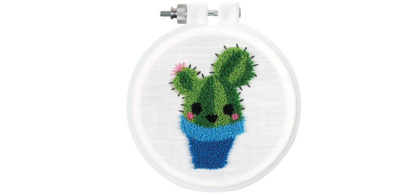 Beginner Punch Needle Kit 3.5" Round - Cactus | easy DIY Craft Kit by Design Works for kids or adults