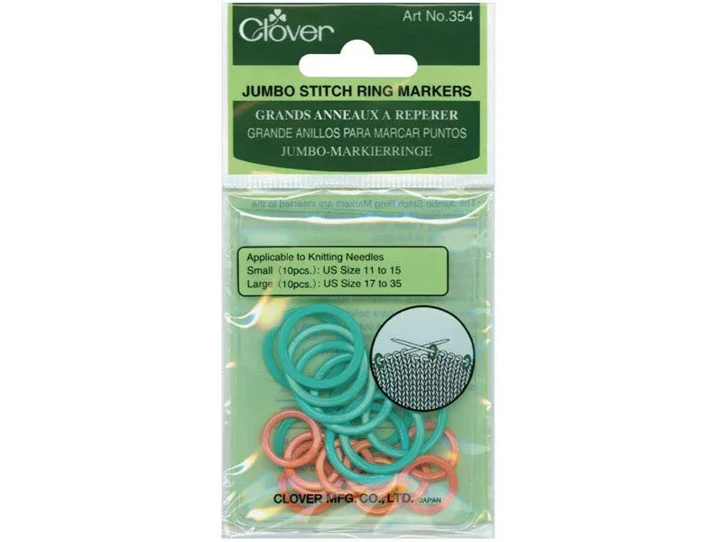 Clover Jumbo Stitch Ring Markers - 20 Pack (2 Sizes) for Large Needles