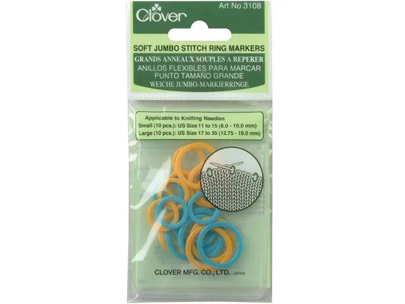 Clover Soft Jumbo Stitch Ring Markers - 20 Pack (2 Sizes) for Large Needles