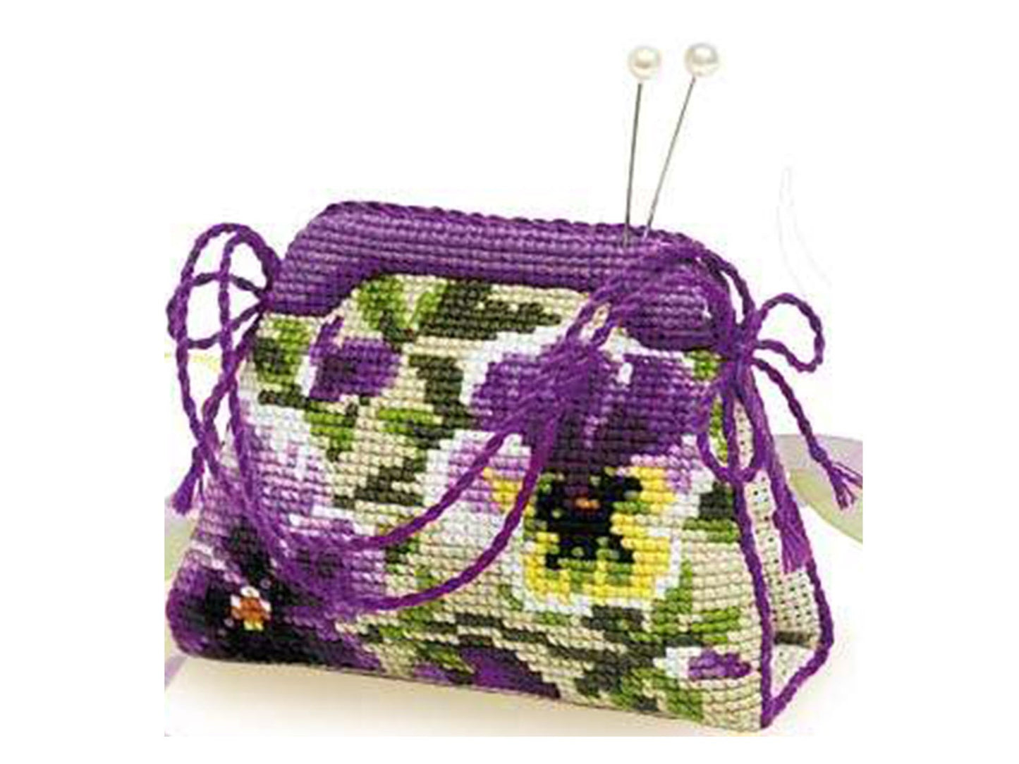 RIOLIS Counted Cross Stitch Kit, Pansy Pincushion, 4.25"X3.25" - 14ct #1039