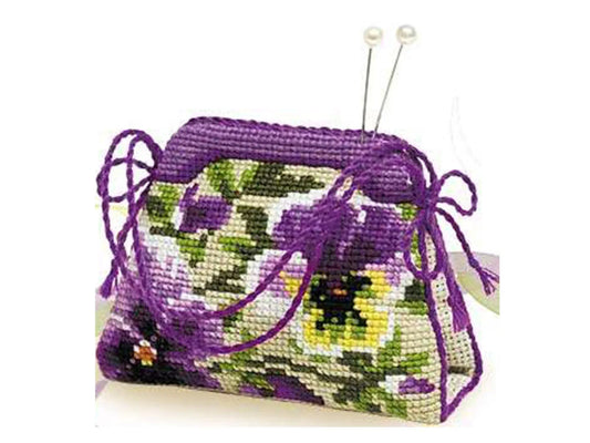 RIOLIS Counted Cross Stitch Kit, Pansy Pincushion, 4.25"X3.25" - 14ct #1039