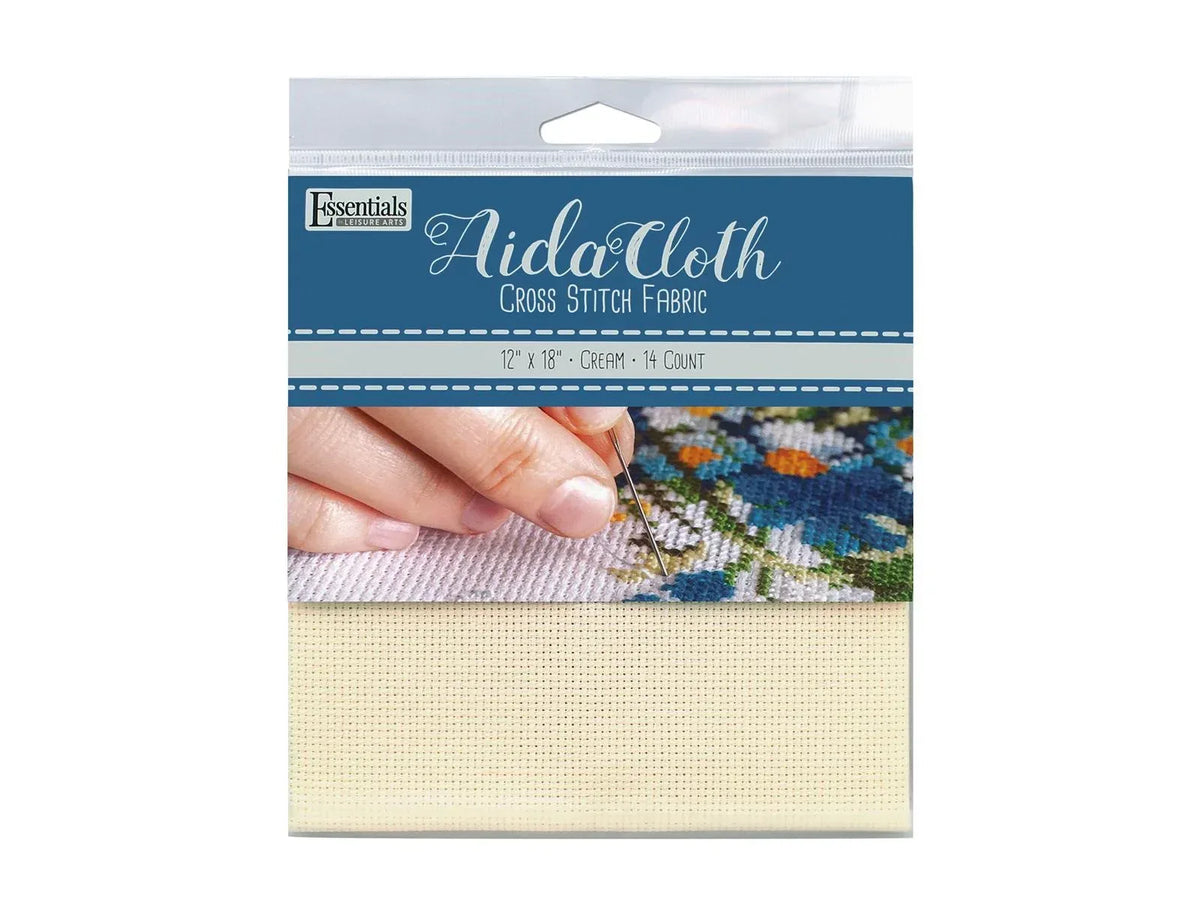 Aida cloth cross stitch fabric package with a hand holding fabric