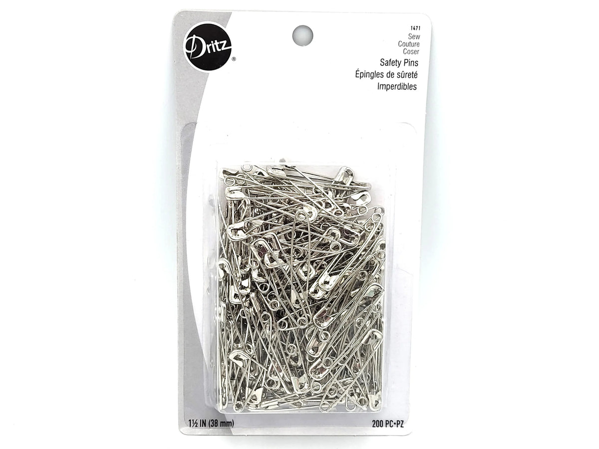 Dritz Safety Pins - 200 Pack Nickel Plated Steel 1.5 Inch (38mm)