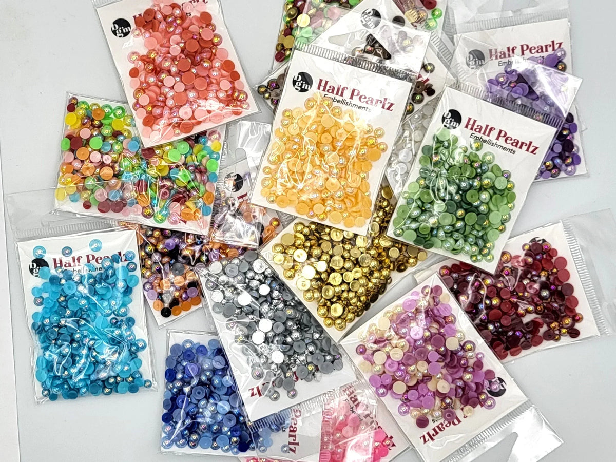 Buttons Galore AB Half Pearlz, Iridescent Flatback Pearl Embellishments - Choose Color