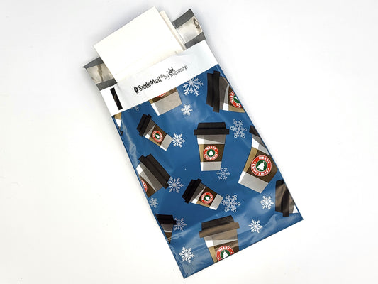 98 Designer Shipping Poly Mailers 6x9" Merry Christmas Peppermint Mocha coffee - Free Shipping!