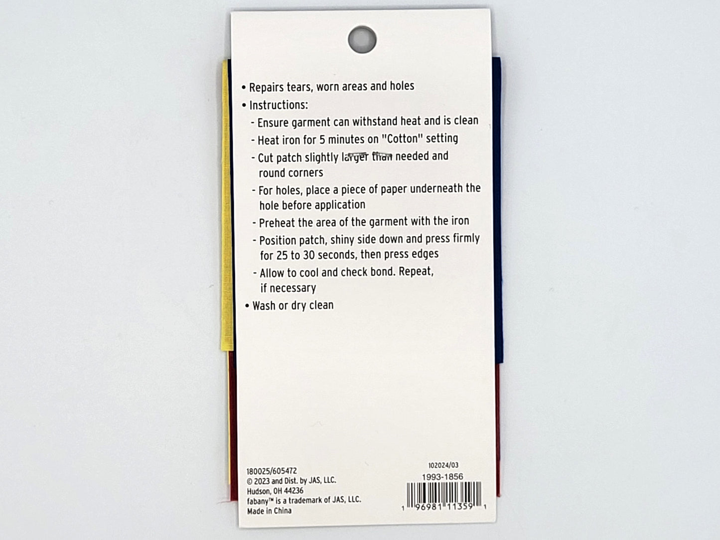 Set of 5, Iron-On Mending Fabric, 3pc 3"x8" Primary colors - Fabany