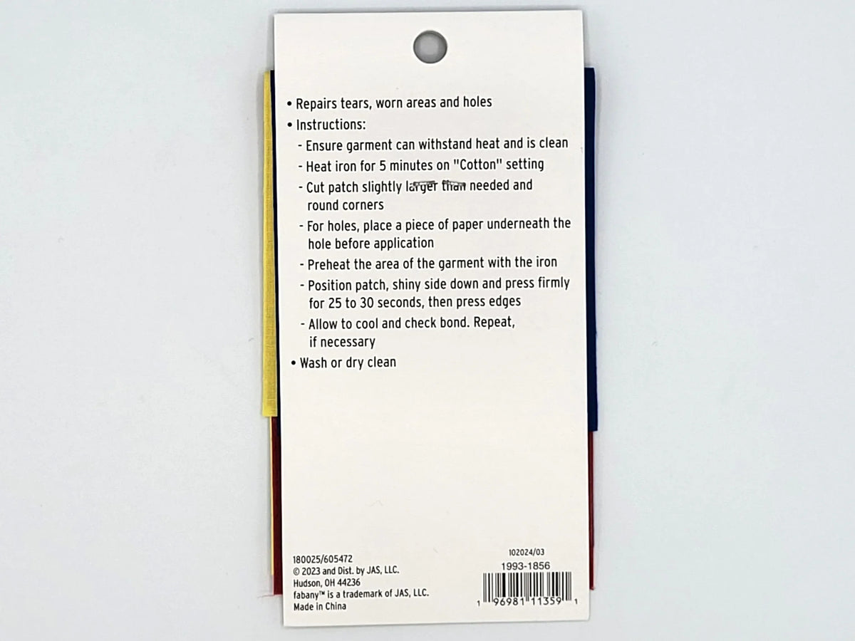 Set of 5, Iron-On Mending Fabric, 3pc 3"x8" Primary colors - Fabany