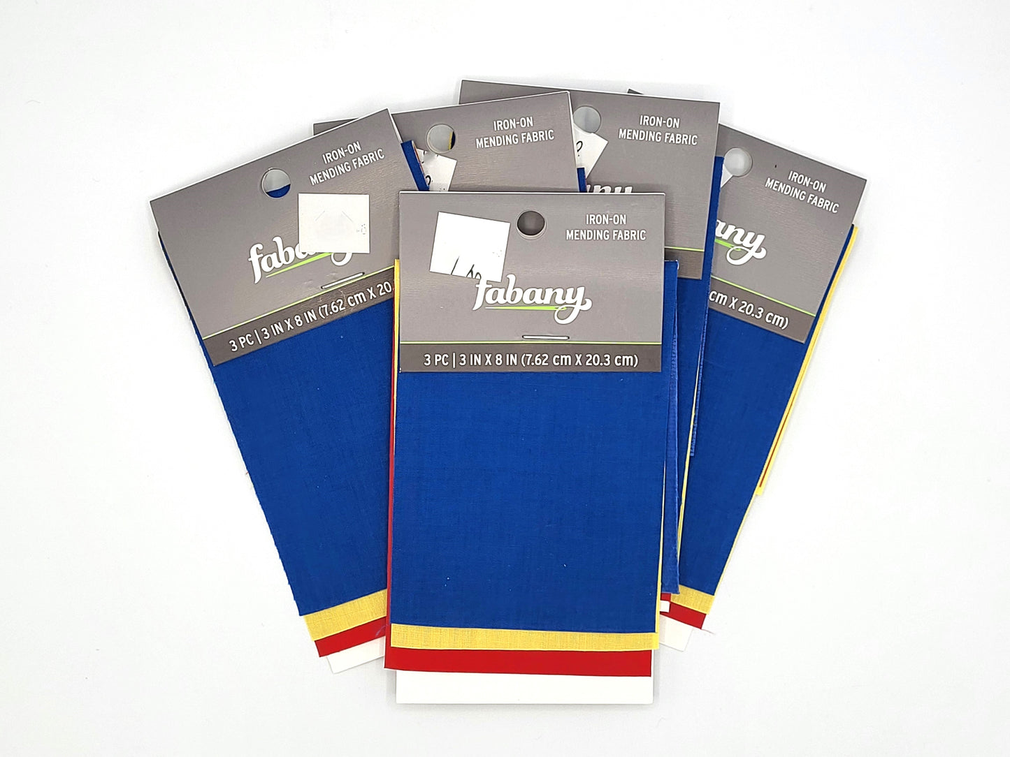 Set of 5, Iron-On Mending Fabric, 3pc 3"x8" Primary colors - Fabany