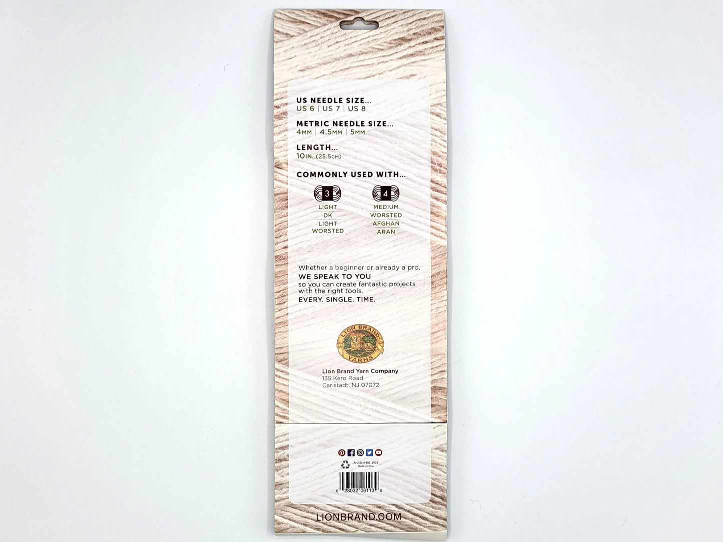 10" Single Point Bamboo Knitting Needles Set - Sizes 6 To 8 - Lion Brand Yarn