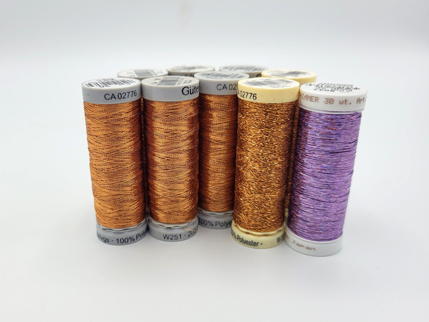 Metallic Thread lot, Gutermann and Sulky, 9 spools gold and holoshimmer