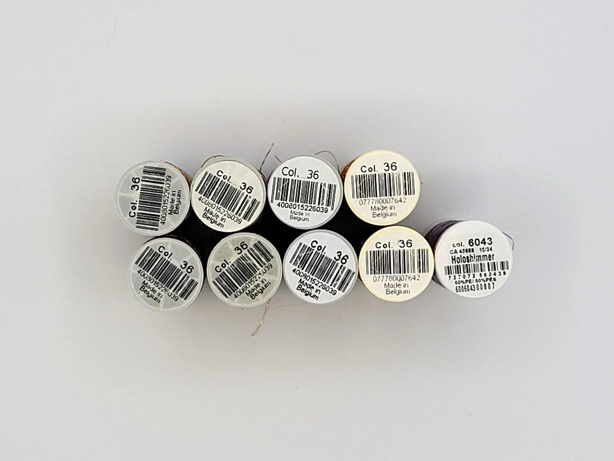 Metallic Thread lot, Gutermann and Sulky, 9 spools gold and holoshimmer