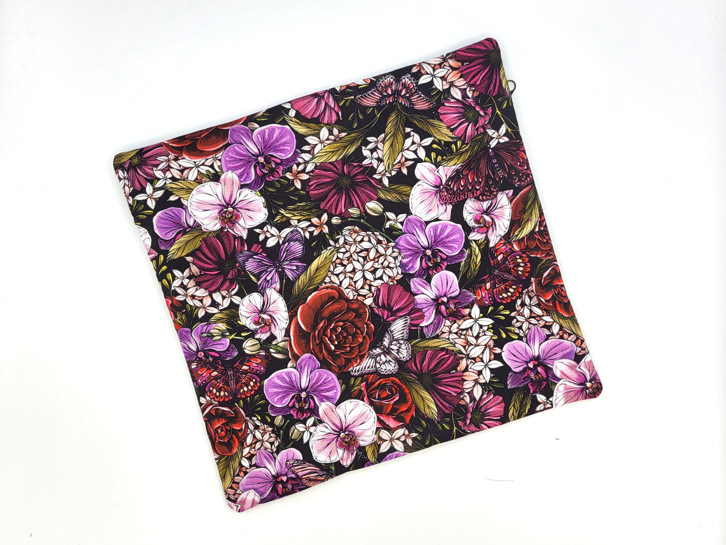 Purple Floral Print Project Bag for Cross Stitch, Embroidery, and Sewing Notions Storage | 11.75x11.25" medium