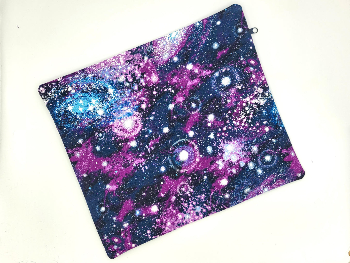 Purple Galaxy Print Project Bag for Cross Stitch, Embroidery, and Sewing Notions Storage | 13.5x11.75" medium