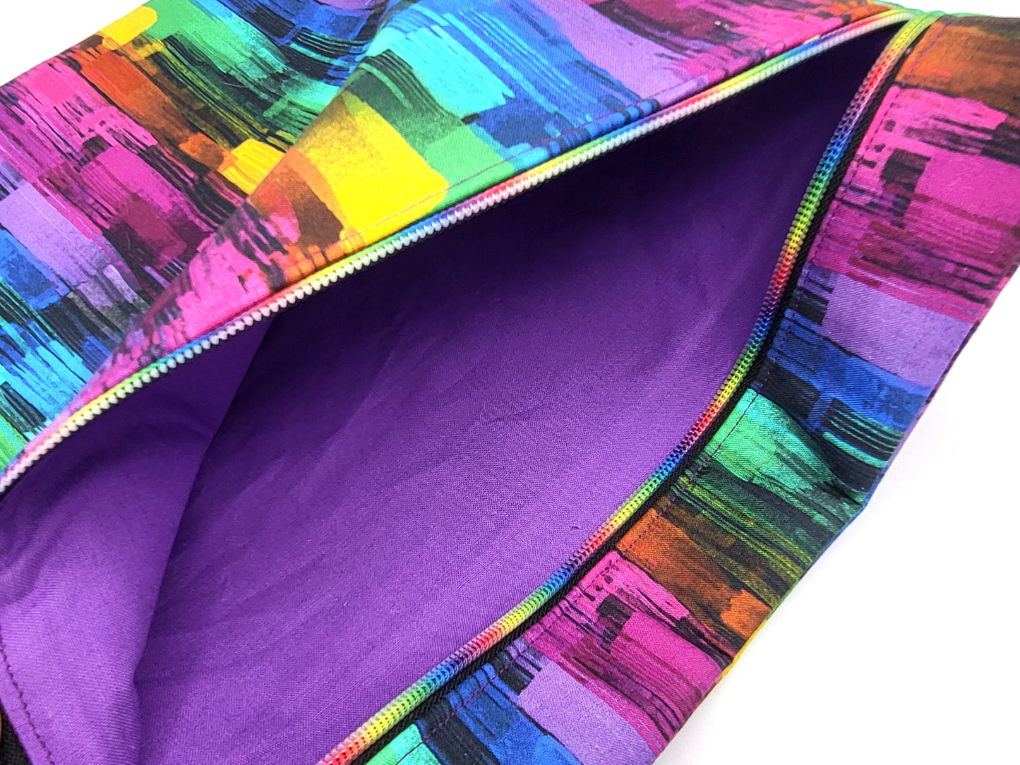 Color Stripes Print Project Bag for Cross Stitch, Embroidery, and Sewing Notions Storage | 13x12" medium