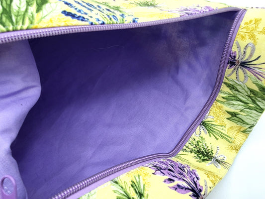 Lavender Floral Print Project Bag for Cross Stitch, Embroidery, and Sewing Notions Storage | 13.5x12" medium