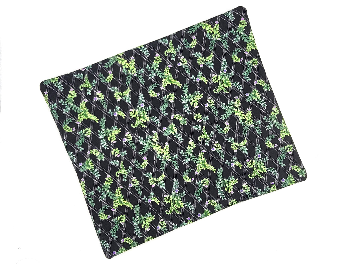 Black Trellis Floral Print Project Bag for Cross Stitch, Embroidery, and Sewing Notions Storage | 13.75x11.75" medium