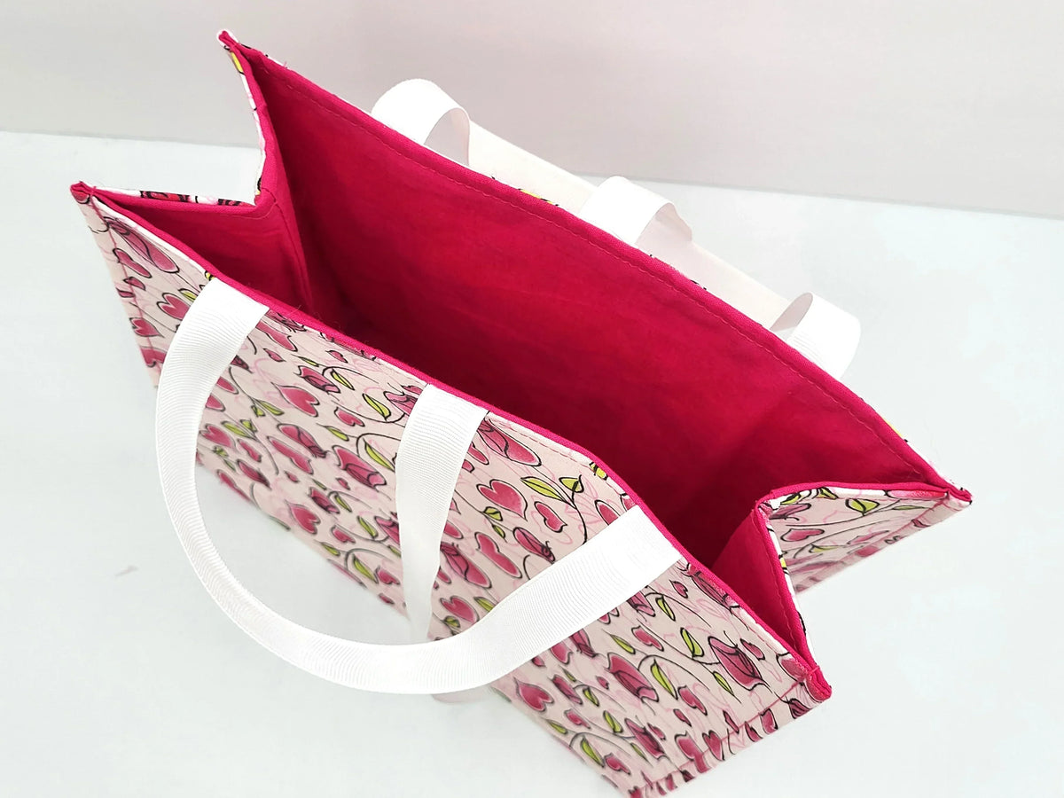 Small Fabric Gift Bag, Valentine's Day Roses and Hearts