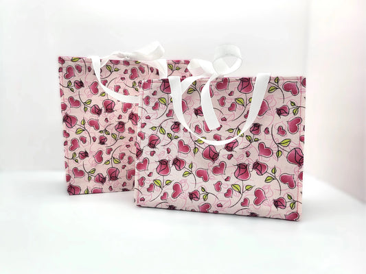 Small Fabric Gift Bag, Valentine's Day Roses and Hearts