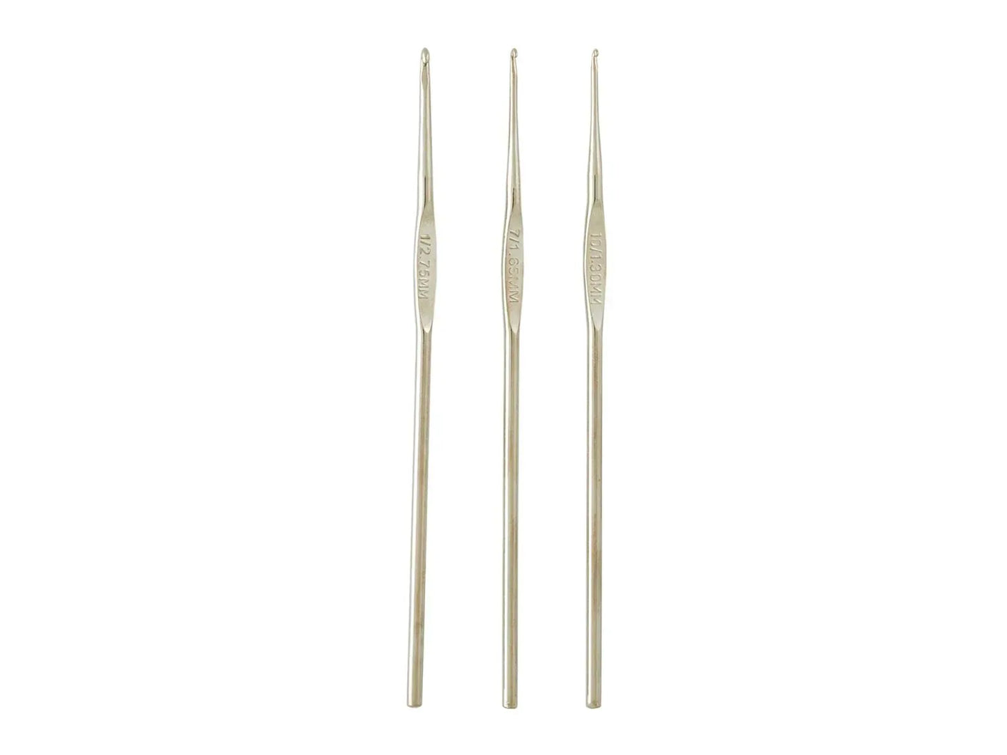 Boye Crochet Hook Set, 5" Steel 3pc - US size 1, 7, 10 (1.3mm, 1.65mm, 2.75mm)