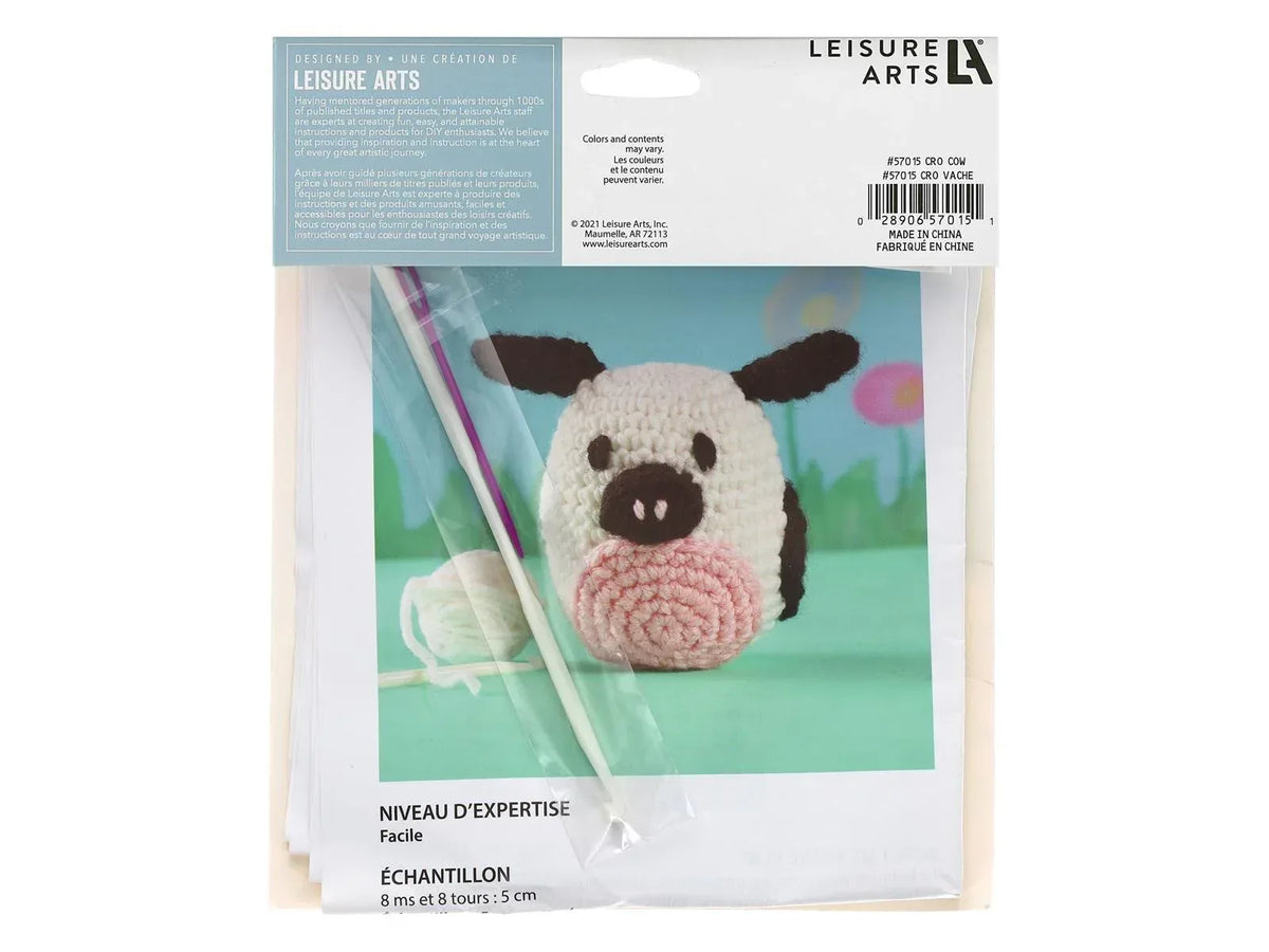 Cassie Cow Pudgies, DIY Crochet Kit for beginners, Amigurumi animals, Leisure Arts