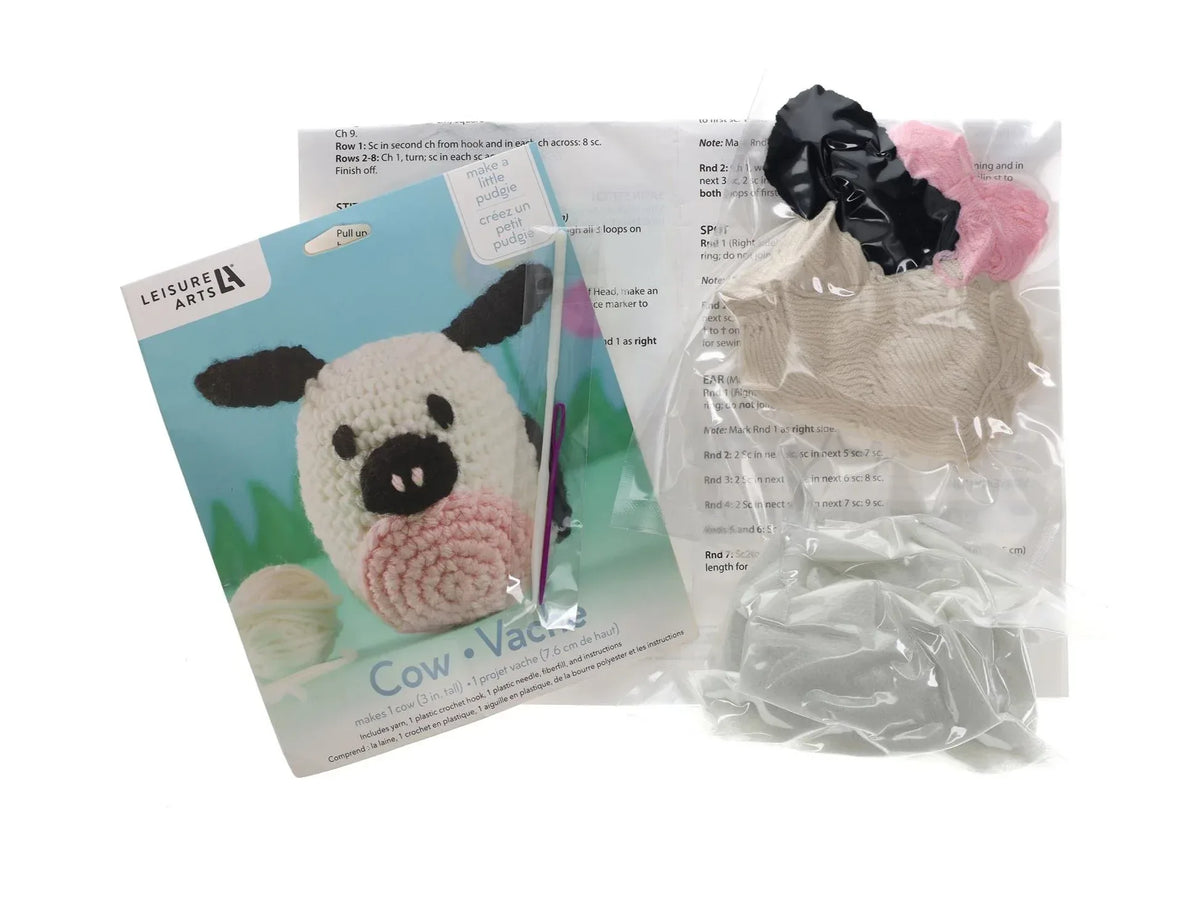 Cassie Cow Pudgies, DIY Crochet Kit for beginners, Amigurumi animals, Leisure Arts