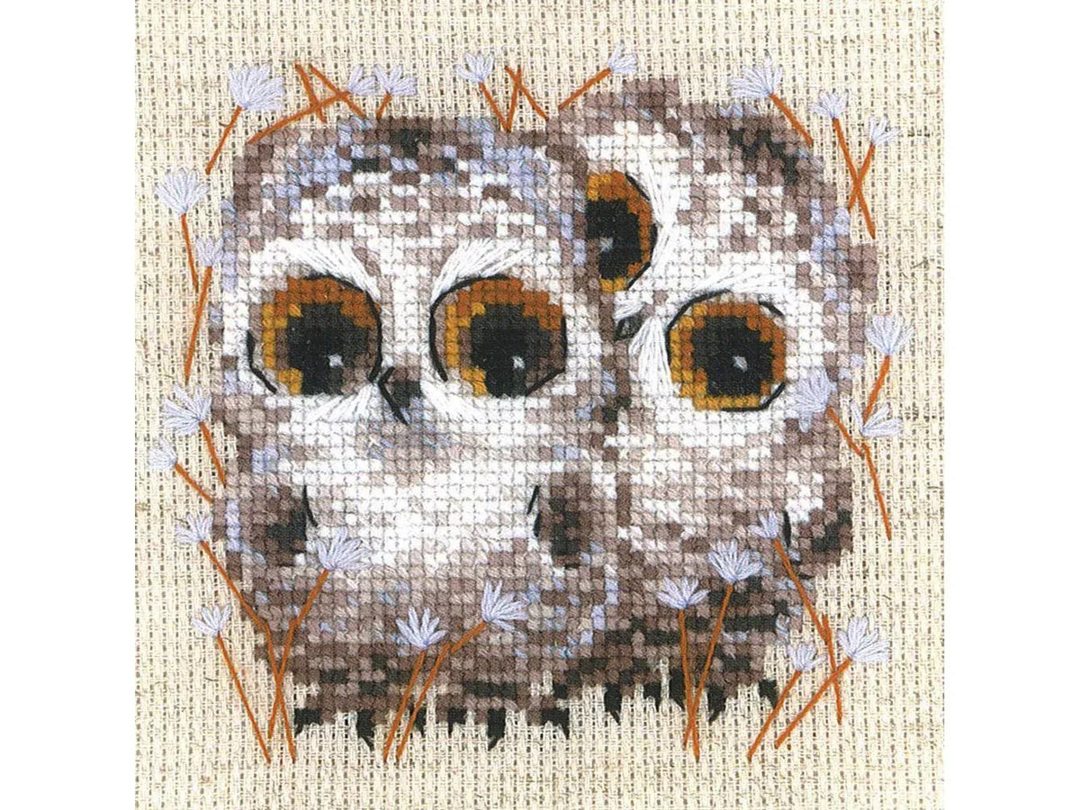 Riolis Little Owls Cross Stitch Kit - 5"x5" 14-Count Aida with Embellishments