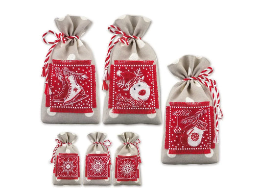 Riolis Winter Gifts Cross Stitch Kit - Make 3 Holiday Gift Bags 4"x7" 15-Count