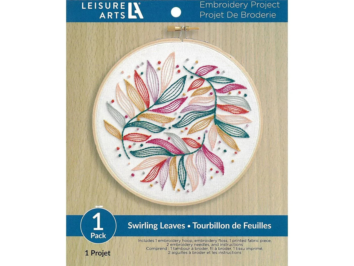 Stamped Embroidery Kit 6" - Swirling Leaves - Leisure Arts