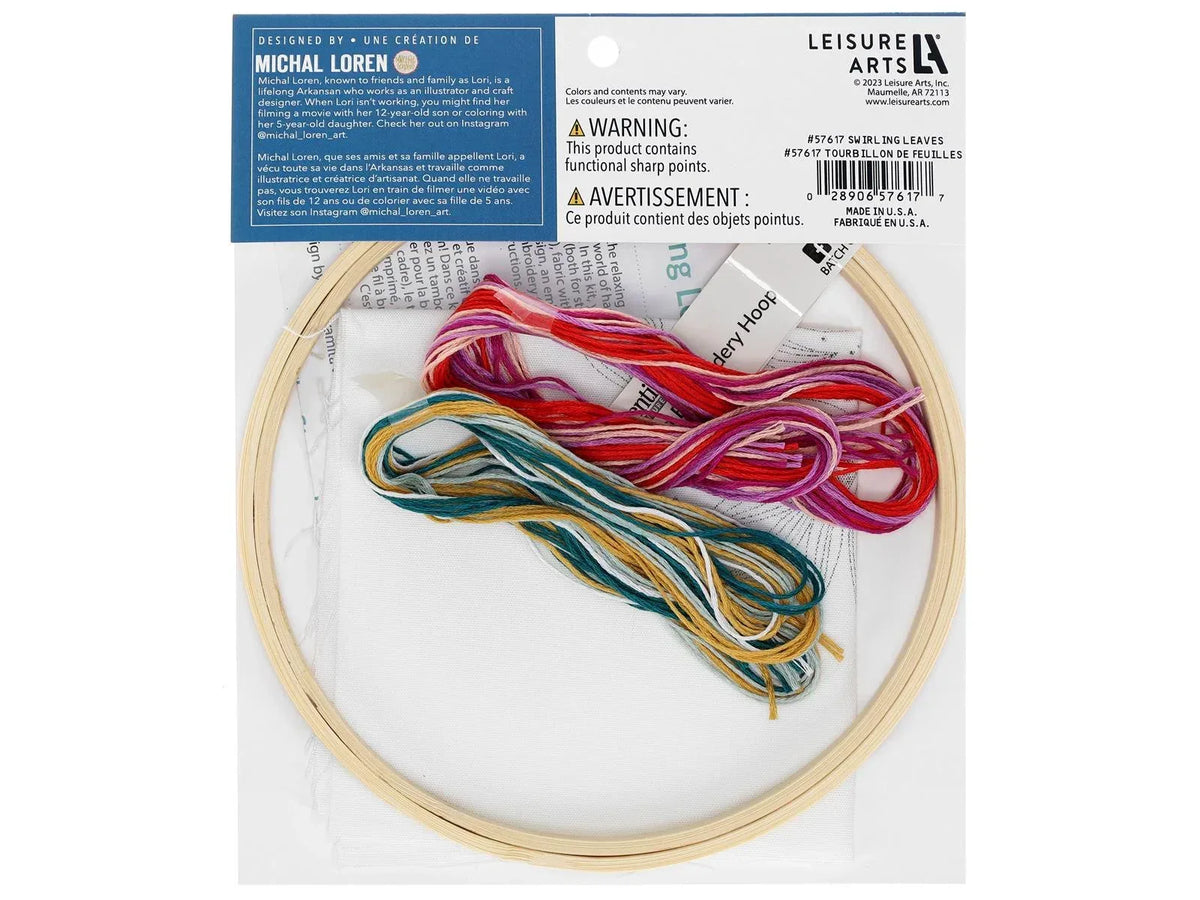 Stamped Embroidery Kit 6" - Swirling Leaves - Leisure Arts