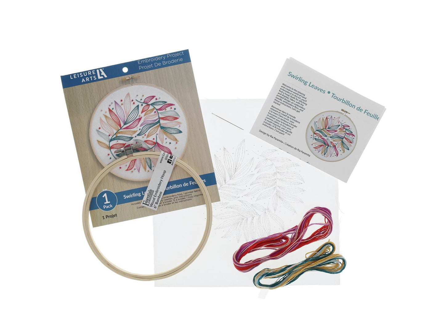 Stamped Embroidery Kit 6" - Swirling Leaves - Leisure Arts