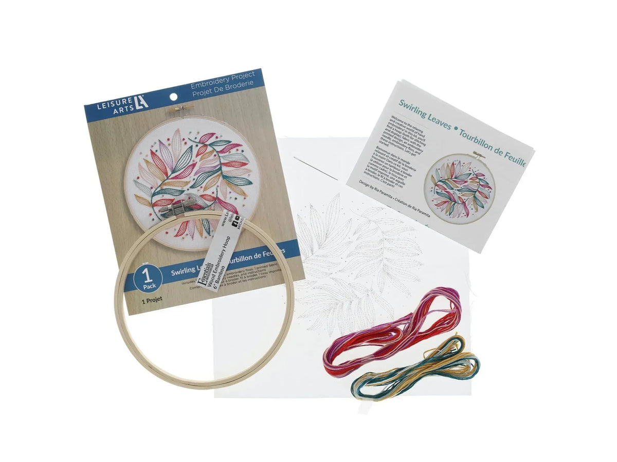 Stamped Embroidery Kit 6" - Swirling Leaves - Leisure Arts