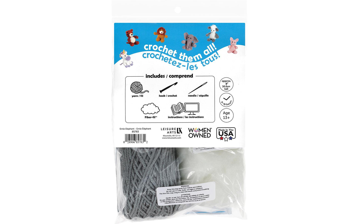 Elephant Crochet Kit for beginners, Amigurumi animals, Leisure Arts