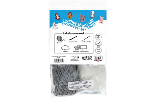 Elephant Crochet Kit for beginners, Amigurumi animals, Leisure Arts