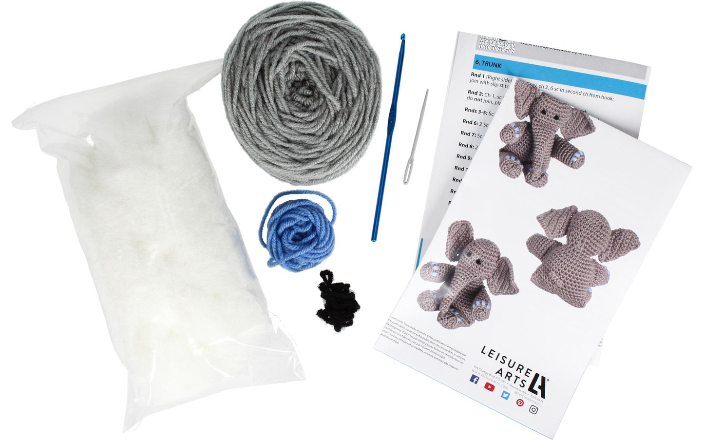 Elephant Crochet Kit for beginners, Amigurumi animals, Leisure Arts