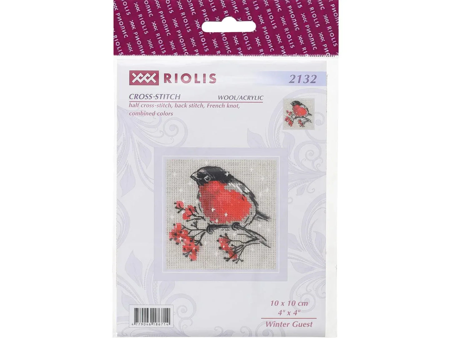 Riolis Winter Guest Cross Stitch Kit - 4"x4" 14-Count Aida with Embellishments