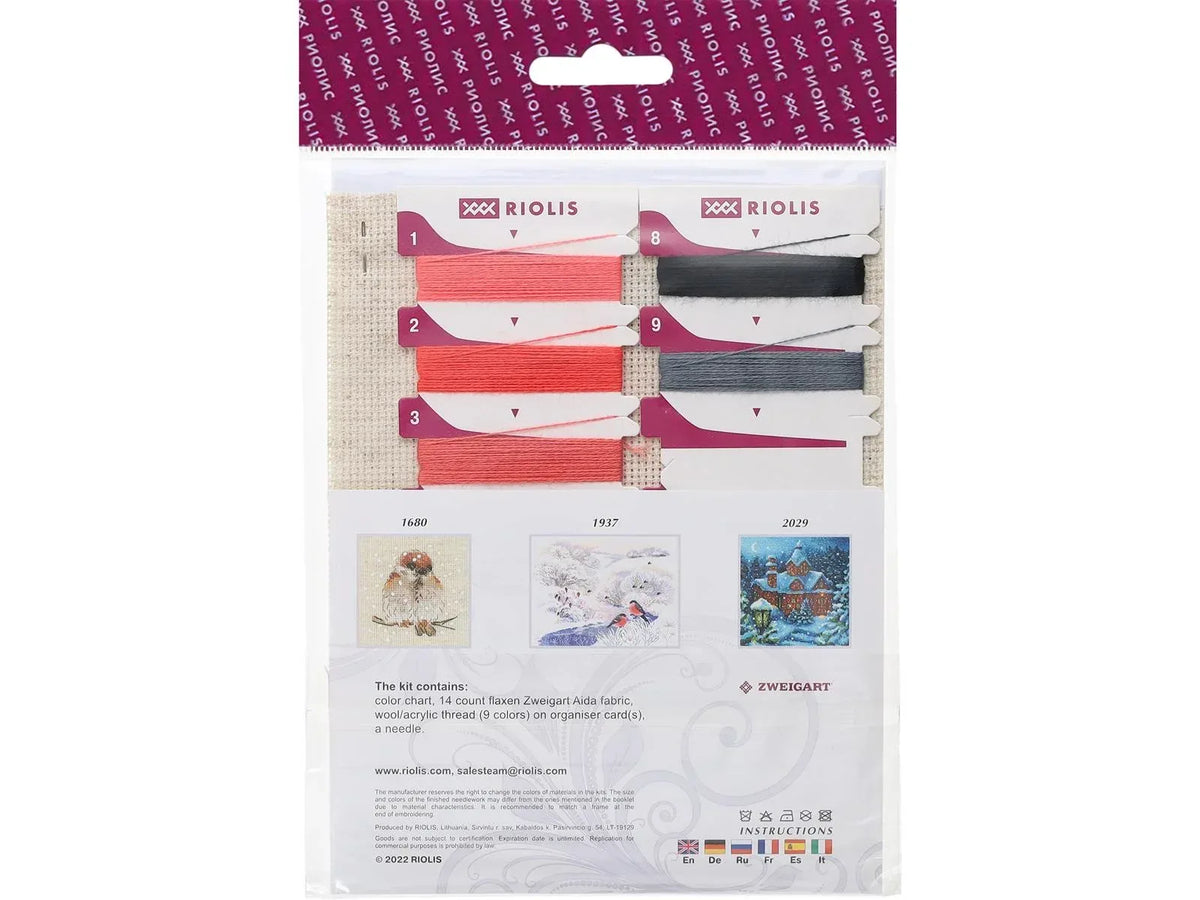 Riolis Winter Guest Cross Stitch Kit - 4"x4" 14-Count Aida with Embellishments