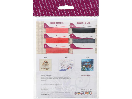 Riolis Winter Guest Cross Stitch Kit - 4"x4" 14-Count Aida with Embellishments