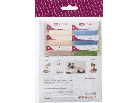 Riolis Siamese Kitten Cross Stitch Kit - 6"x6" 14-Count Aida with Embellishments