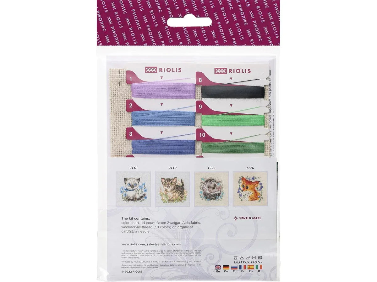 Riolis Lop-eared Kitten Cross Stitch Kit - 6"x6" 14-Count Aida with Embellishments