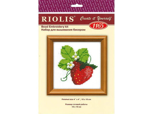Riolis Garden Strawberries Beaded Cross Stitch Kit - 4"x4" 14-Count with Glass Beads