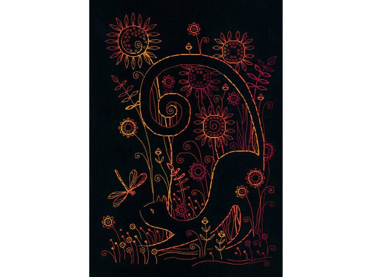 Riolis Cats Summertime Blackwork Kit - 8.25"x11.75" 14-Count Black Aida