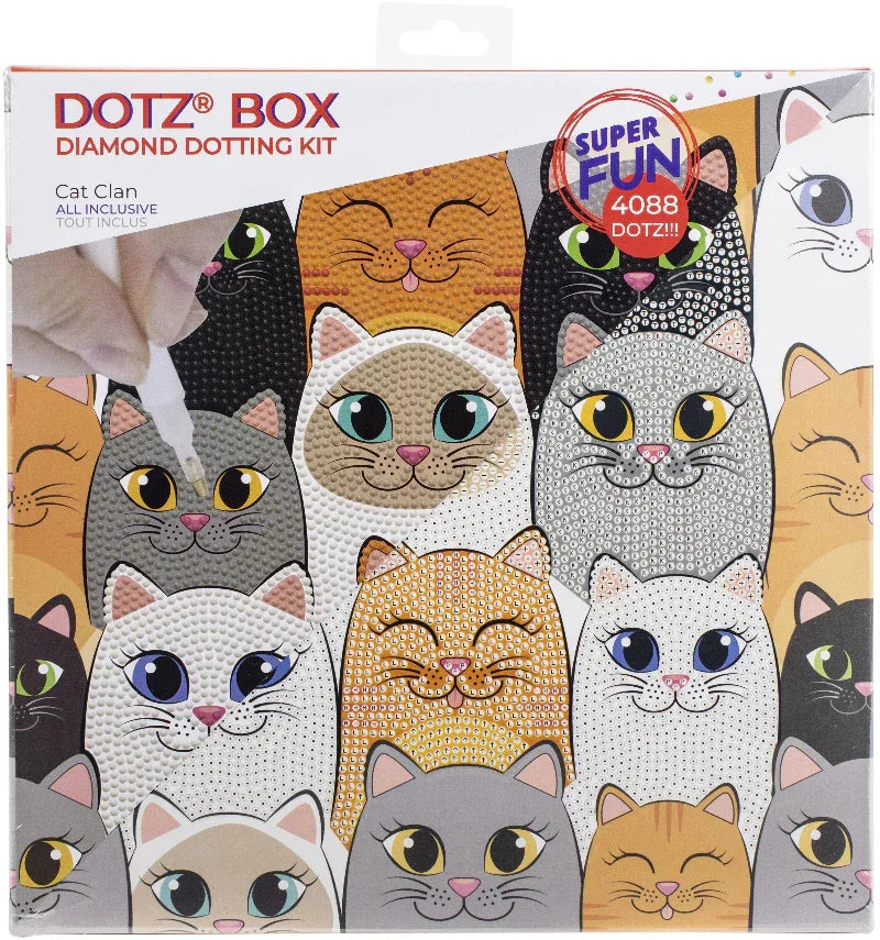 DOTZ Box Diamond Dotting Kit packaging with cat designs on a white background