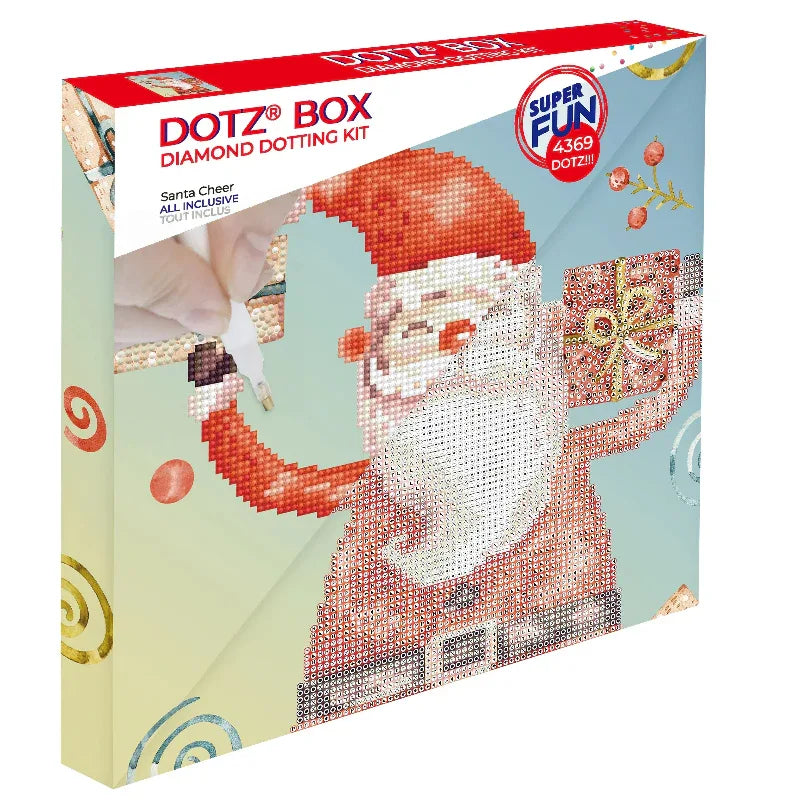 DOTZ Box Diamond Dotting Kit packaging featuring a Santa Claus design on a light blue background.