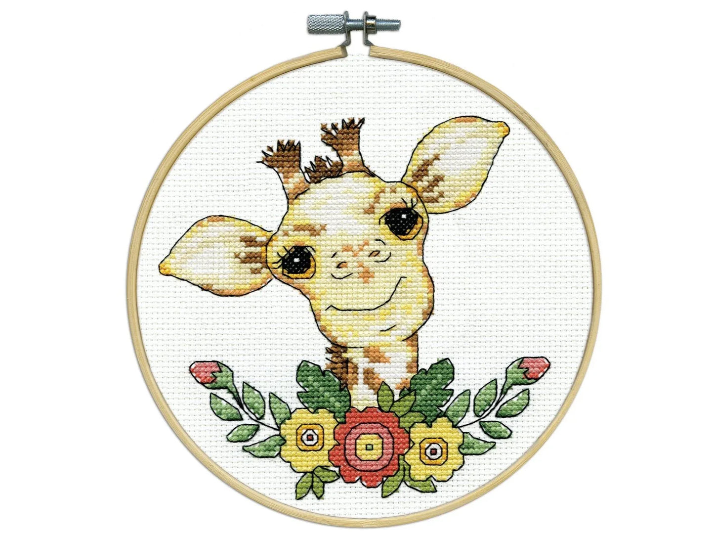 Design Works Counted Cross Stitch Kit, 8" Round, Giraffe 11ct
