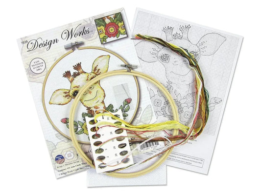 Design Works Counted Cross Stitch Kit, 8" Round, Giraffe 11ct