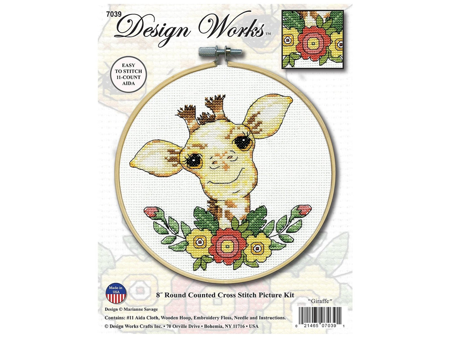 Design Works Counted Cross Stitch Kit, 8" Round, Giraffe 11ct