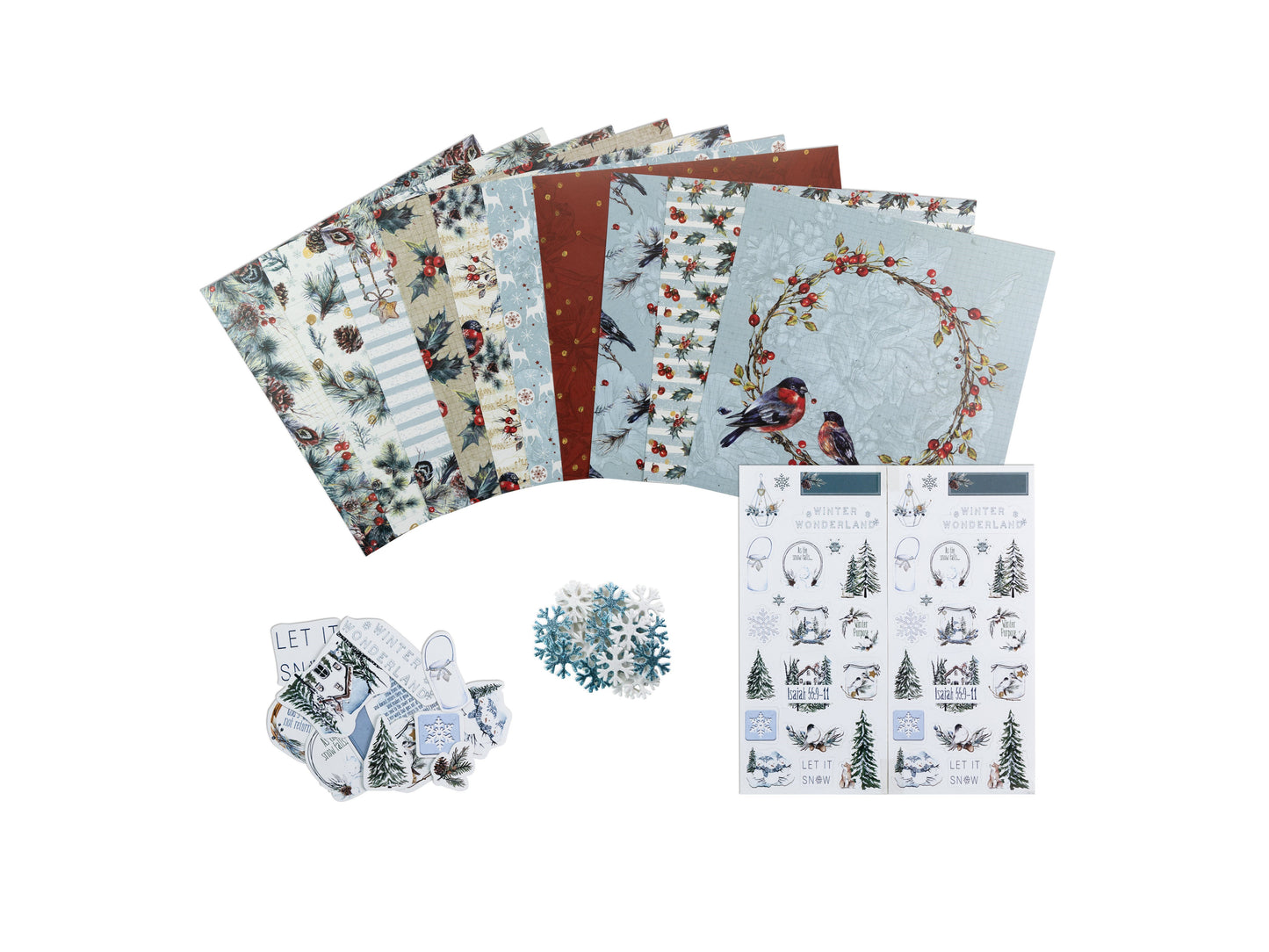 Christmas Paper Crafting Kit 12"x12", Joy of Winter, Little Birdie, 51pcs