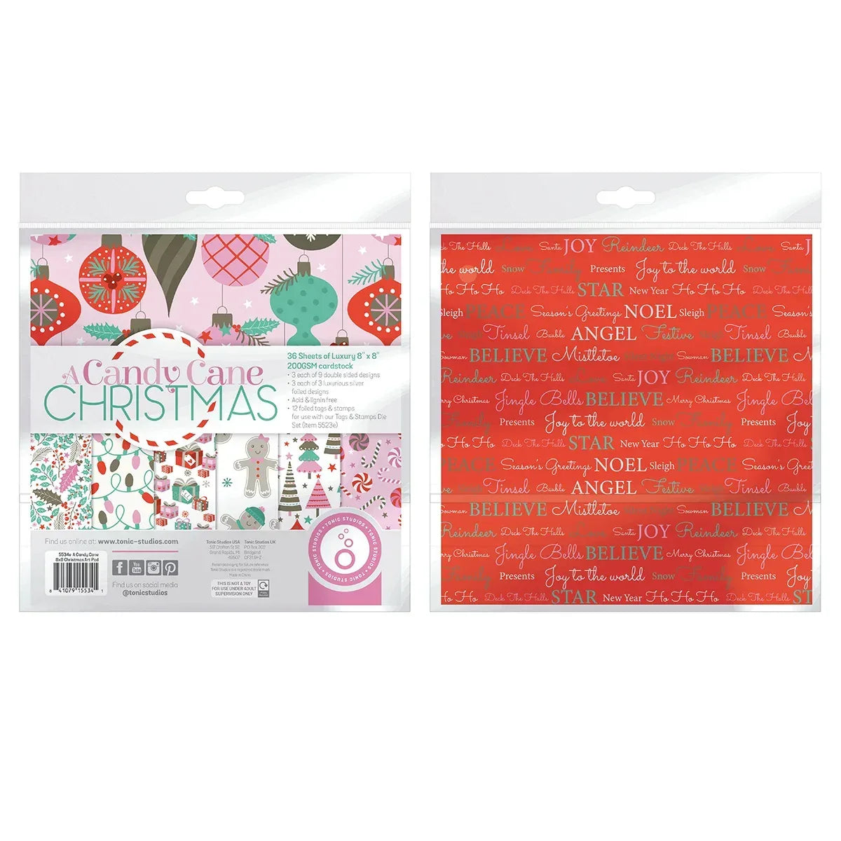 Christmas Paper Crafting Set Cardstock and Foiled Toppers, A Candy Cane Christmas