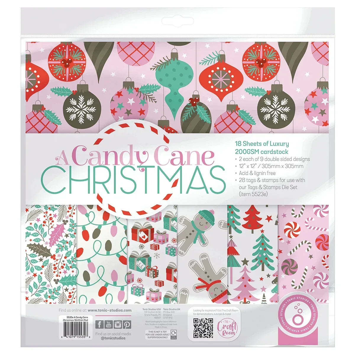 Christmas Paper Crafting Set Cardstock and Foiled Toppers, A Candy Cane Christmas