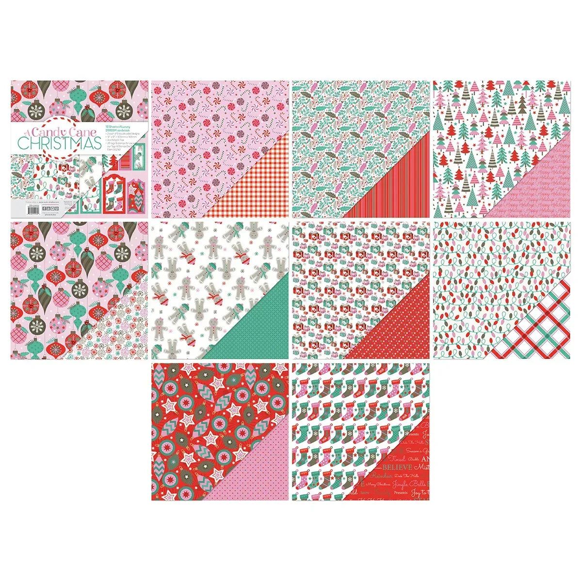 Christmas Paper Crafting Set Cardstock and Foiled Toppers, A Candy Cane Christmas